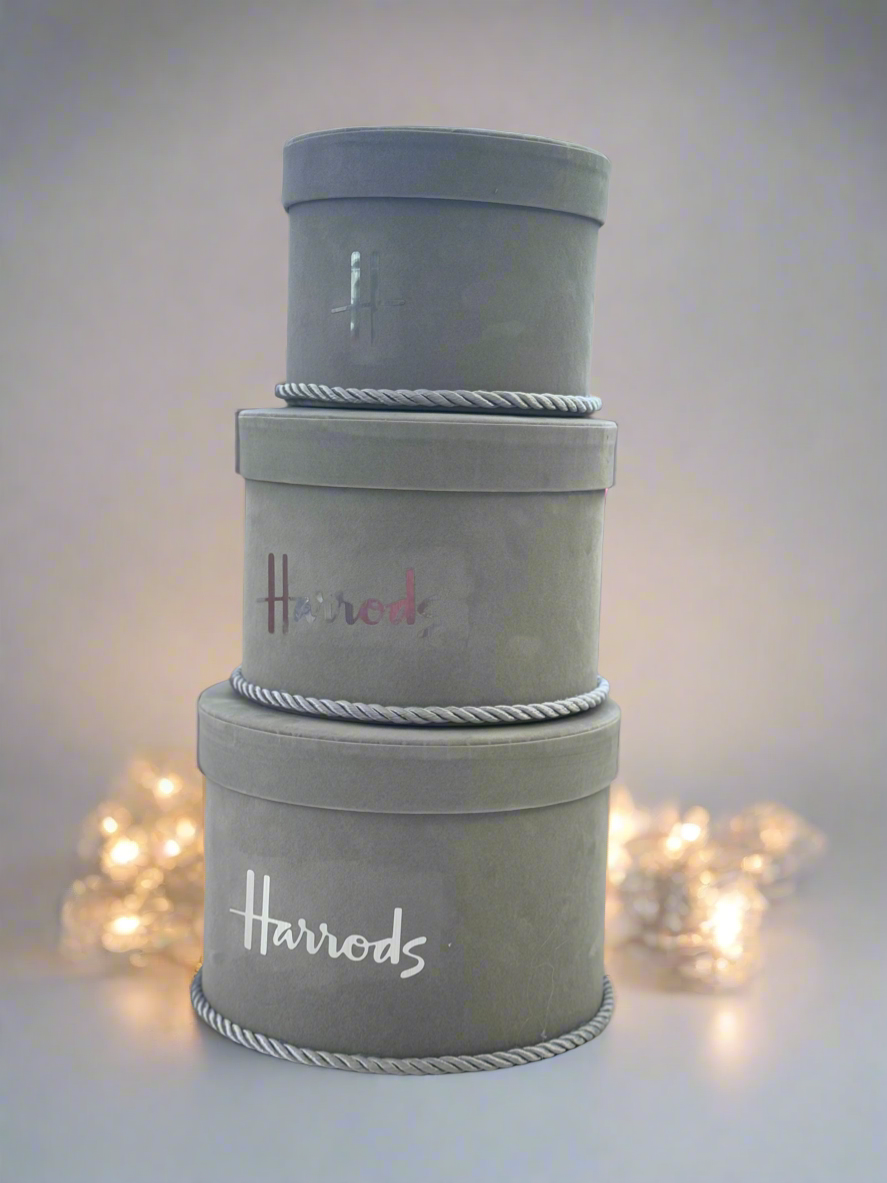 Handmade Luxury H Grey Velour 3 Tier Boxes