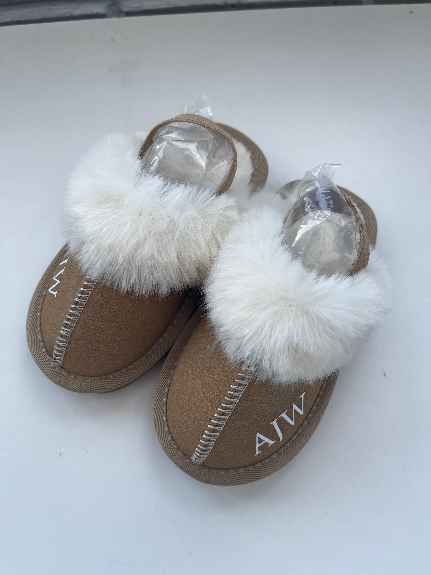 Personalised Kids Fluffy Slippers Tan