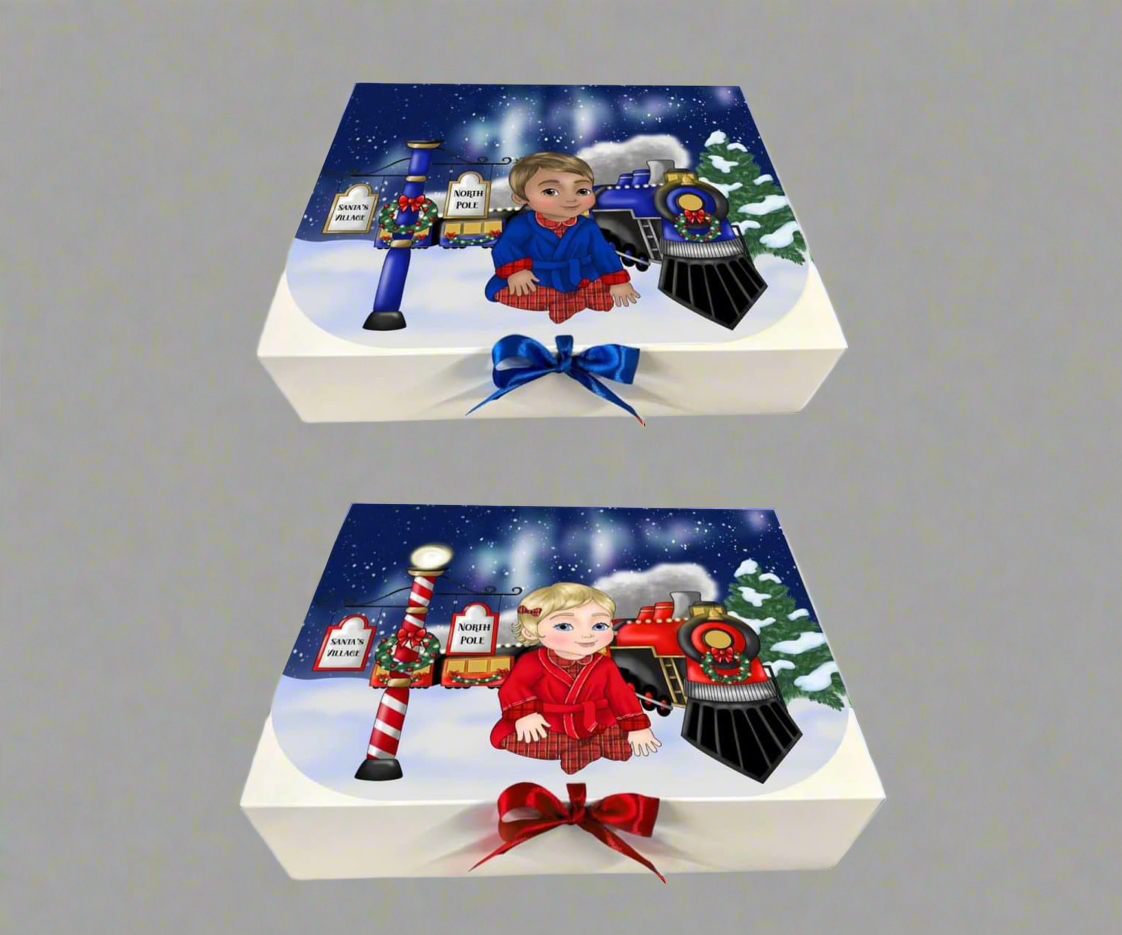 Christmas Polar Express Boxes With Personalised Doll & Name Babies