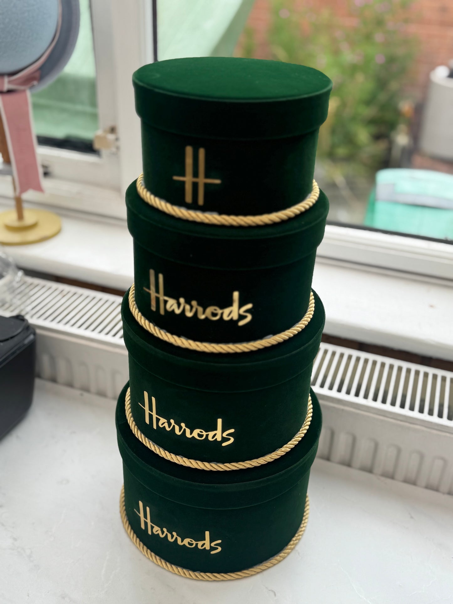 Handmade 4 Tier Emerald Deep Green Velvet Boxes