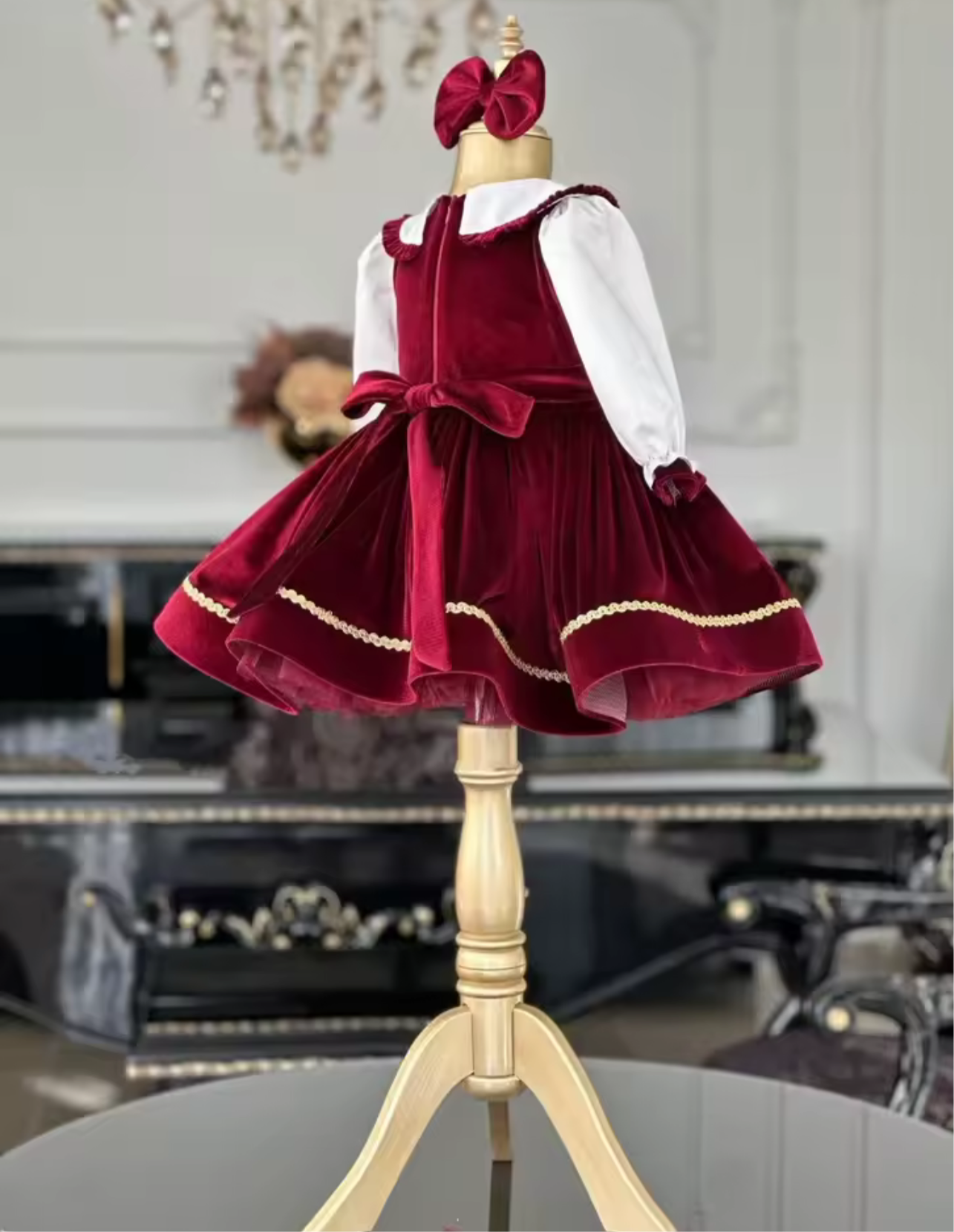 Girls Classic Wine Velvet Dress