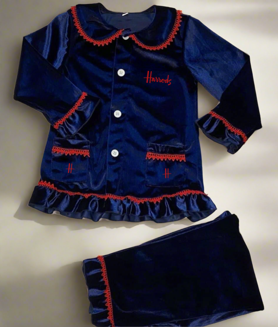 Luxury Girls H Navy Velour Pyjamas