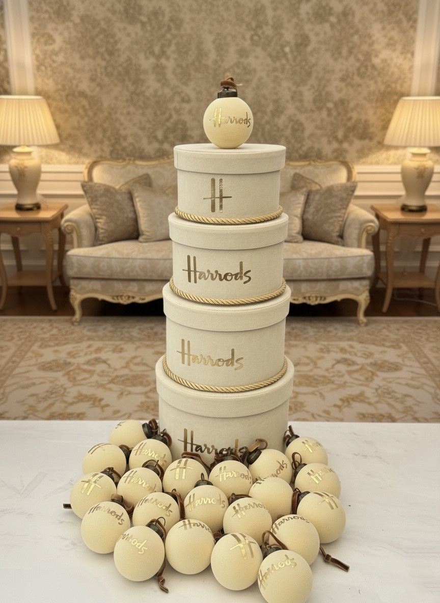 Luxury Velvet Cream & Gold H Tree Baubles 60mm