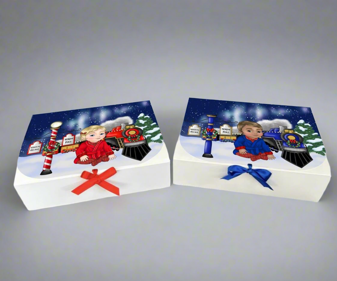 Christmas Polar Express Boxes With Personalised Doll & Name Babies