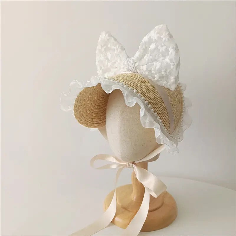 Handmade Peep Bow Straw Bonnet Hat