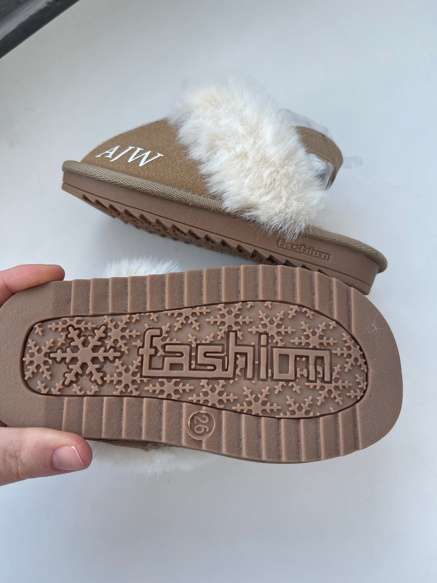 Personalised Kids Fluffy Slippers Tan