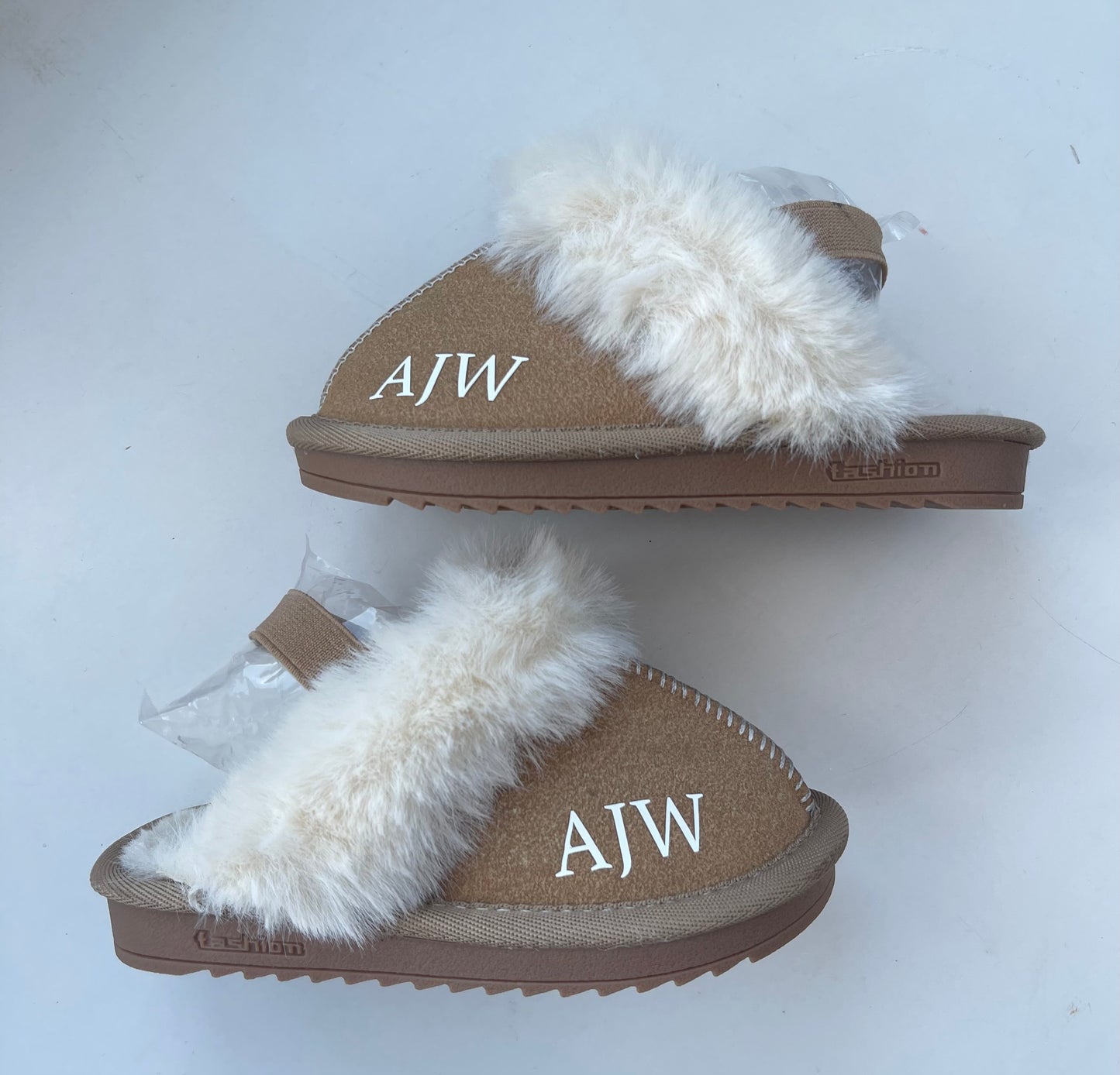 Personalised Kids Fluffy Slippers Tan