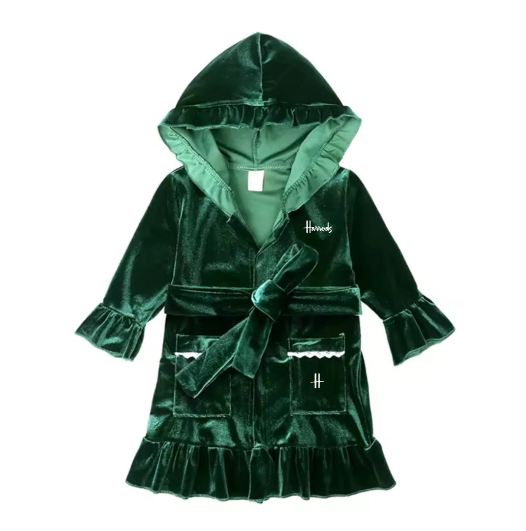 Luxury Girls Green Velour H Robe