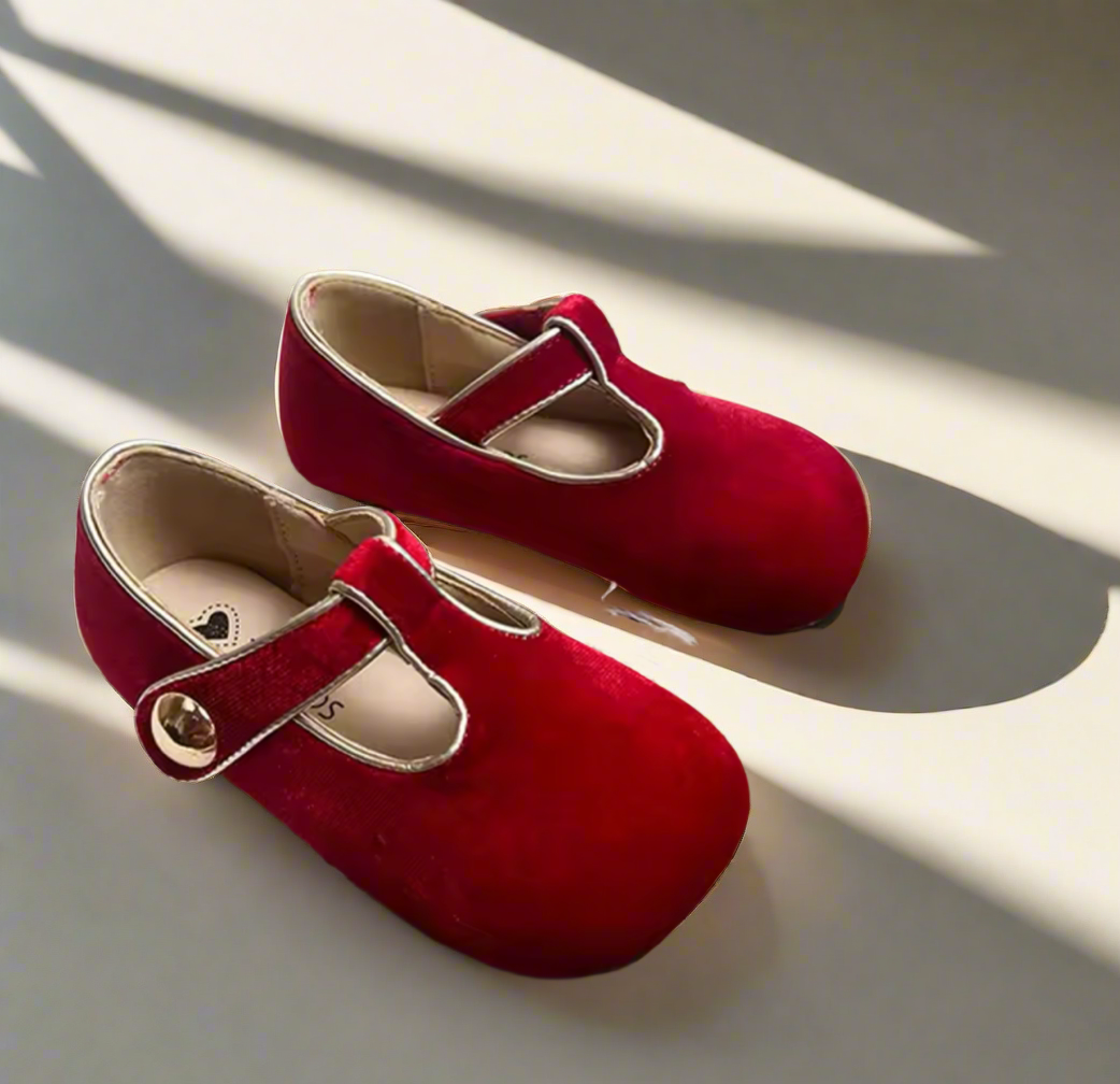 Velvet T-Bar Luxury Girls Slipper Shoes