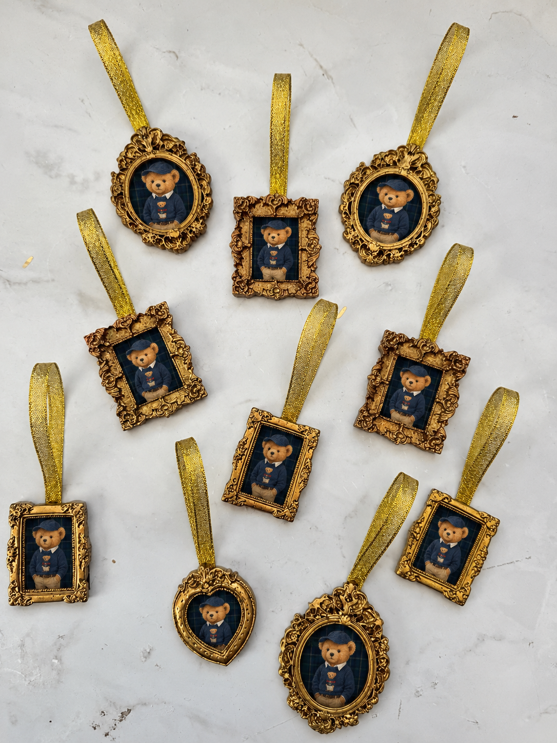 Ralphie 10pc Blue Bear Luxury Gold Framed Baubles