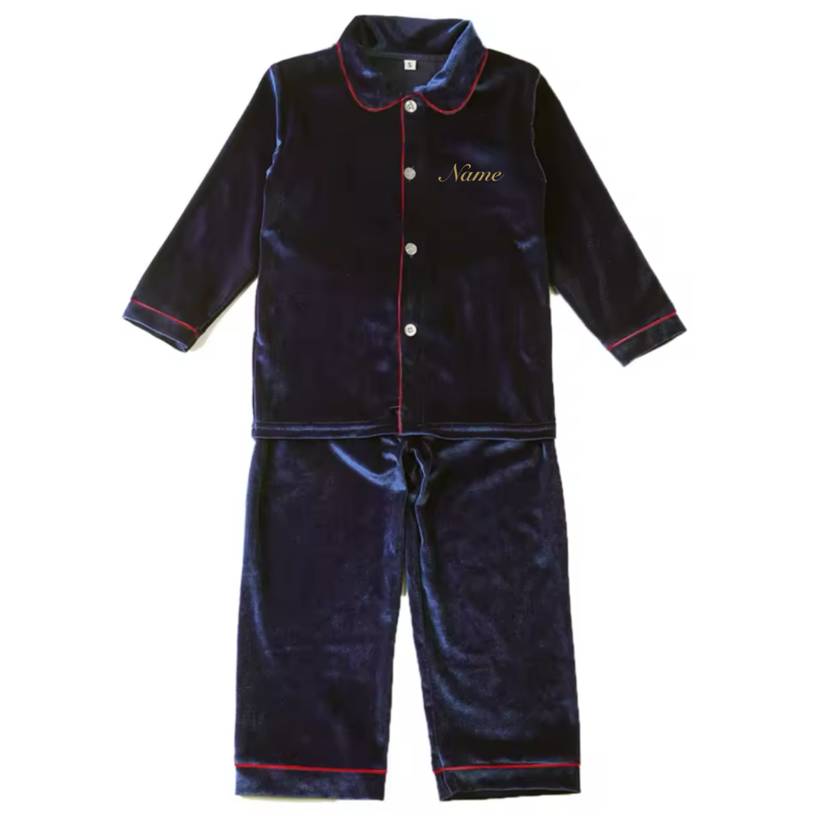 Personalised Navy & Red Velour Pyjamas