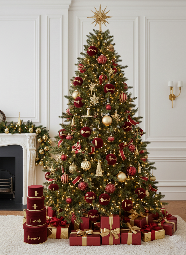 Luxury Velvet Deep Wine Red & Gold H Tree Baubles