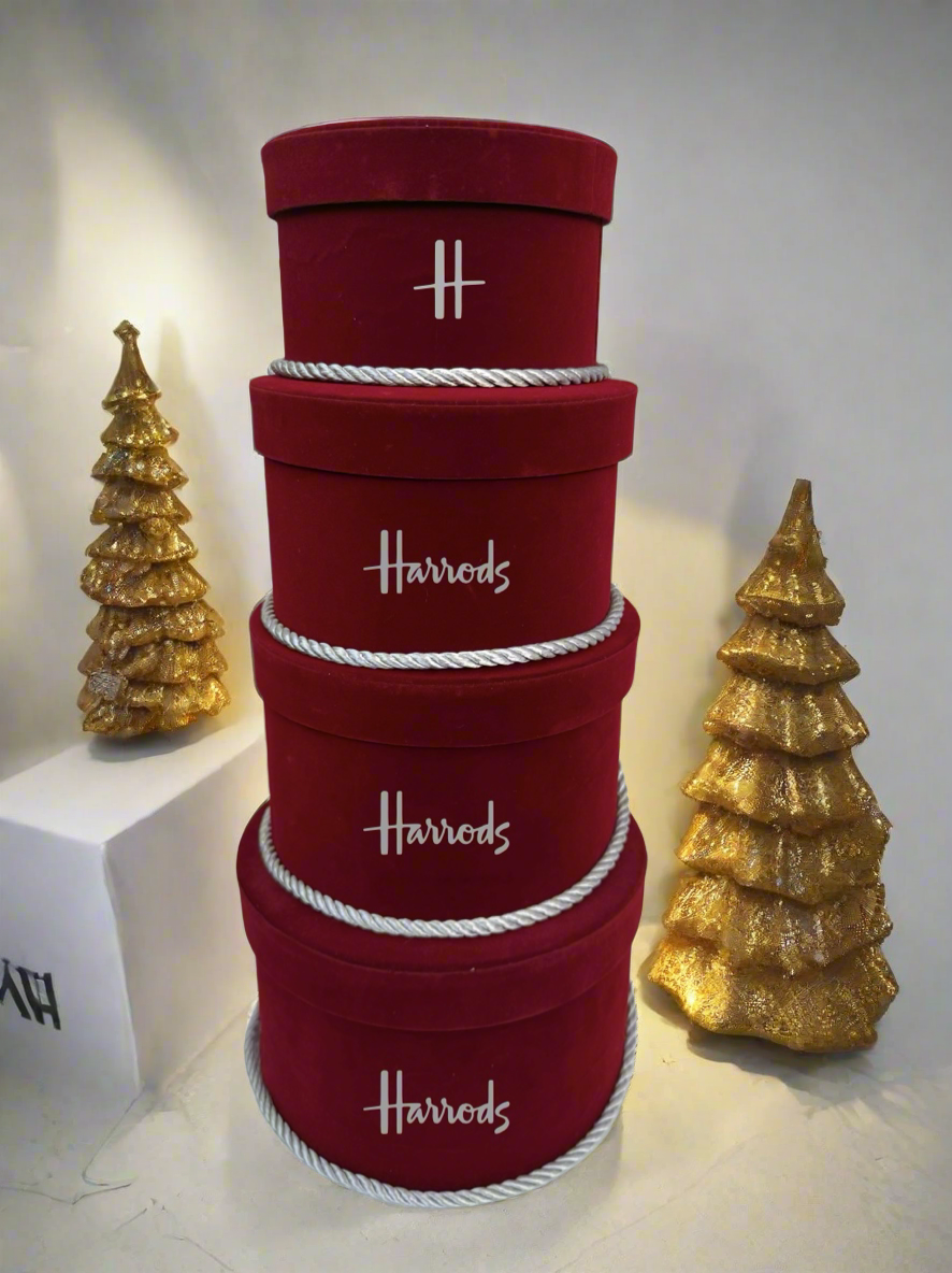 Handmade 4 Tier H Silver & Red Velvet Boxes