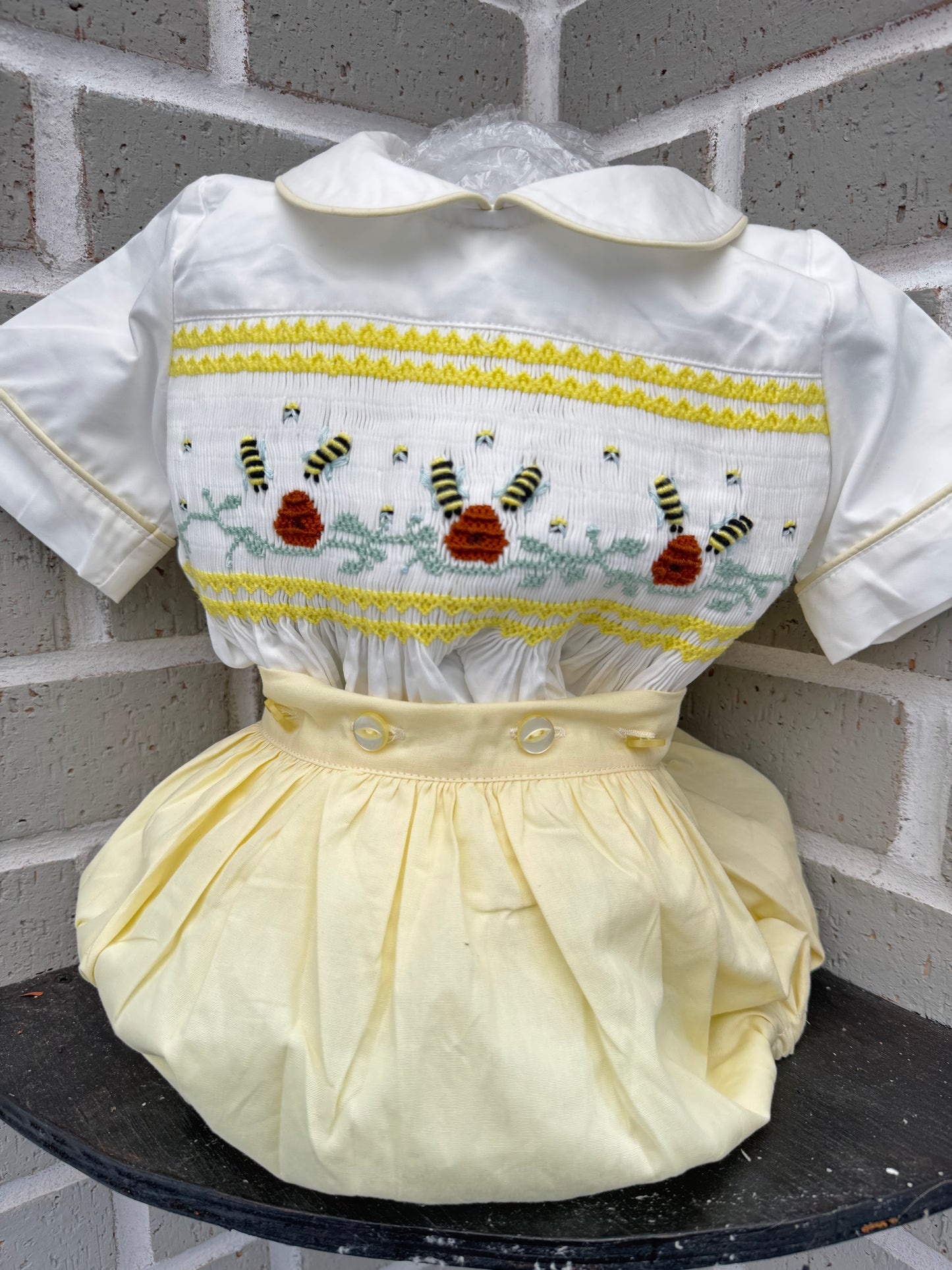 Boys Lemon Smocked Honey Bee Romper Suit