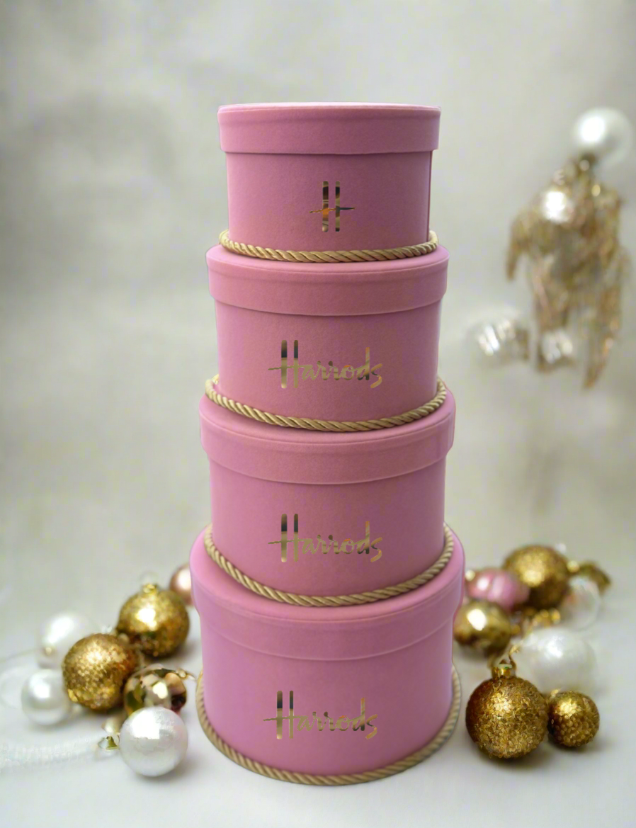 Handmade 4 Tier Pink & Gold H Velvet Boxes