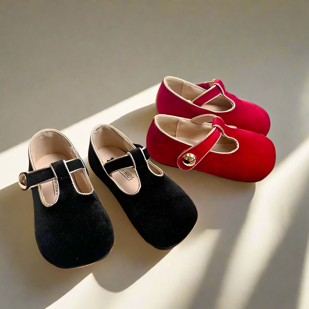 Velvet T-Bar Luxury Girls Slipper Shoes