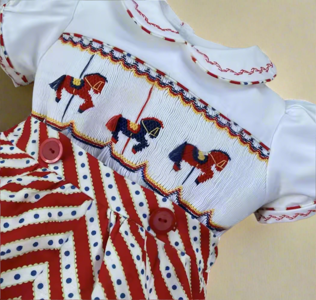 Boys Carousel Smocked Romper Suit