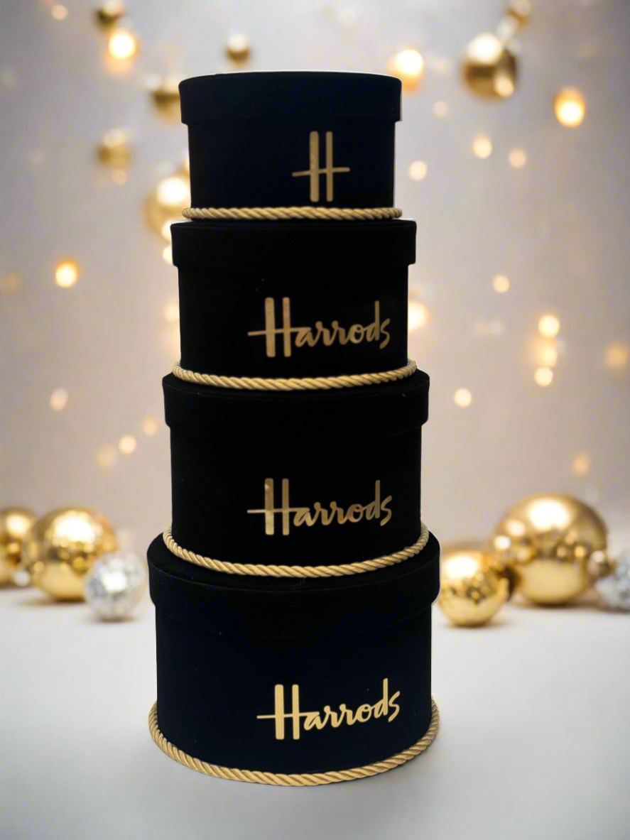 Handmade 4 Tier Black & Gold H Velvet Boxes