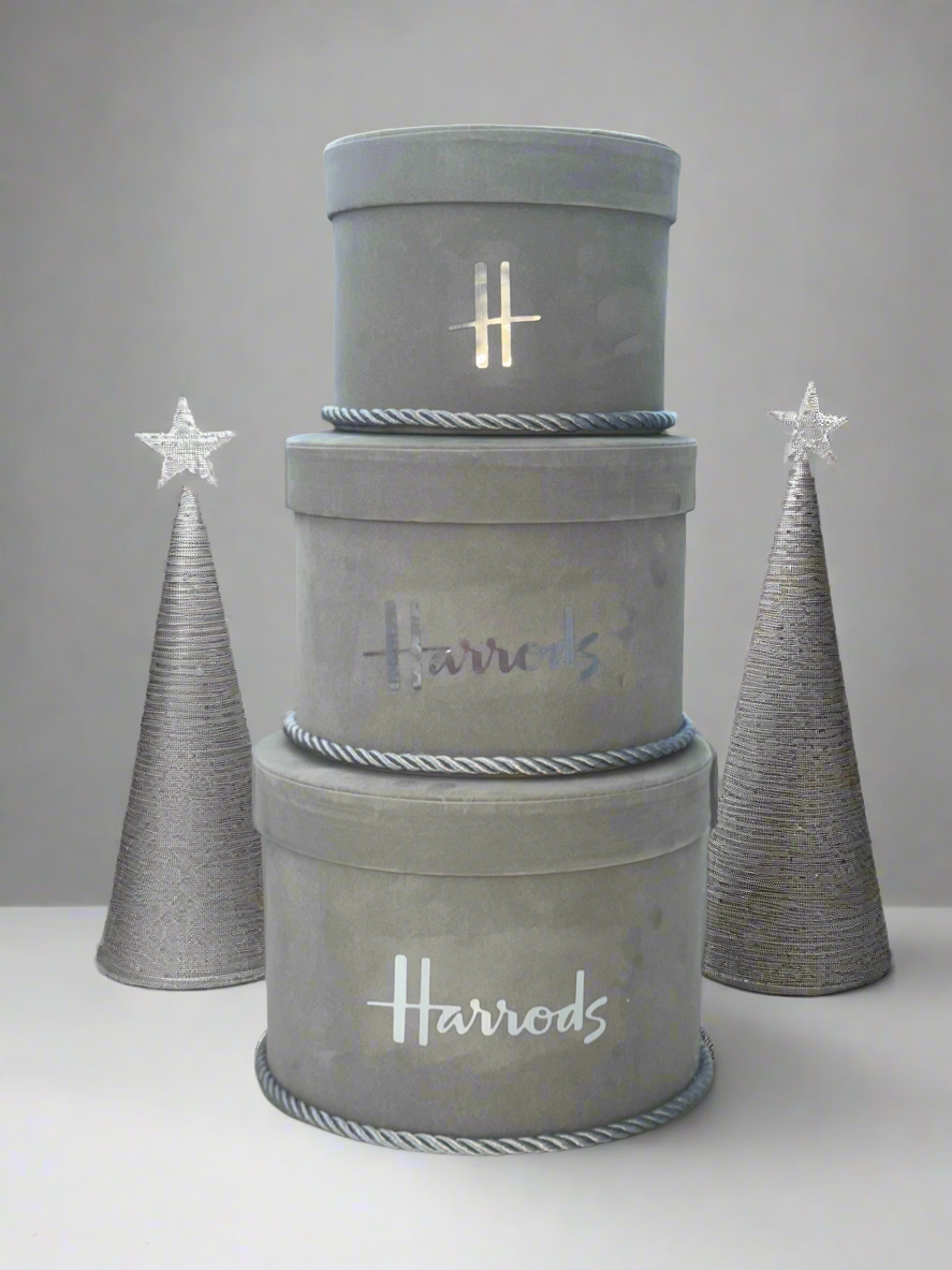 Handmade Luxury H Grey Velour 3 Tier Boxes