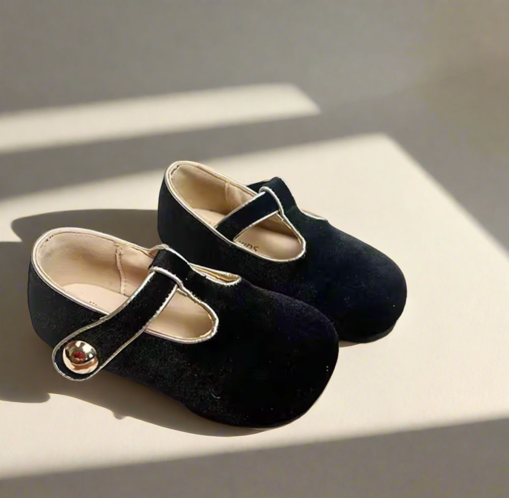 Velvet T-Bar Luxury Girls Slipper Shoes