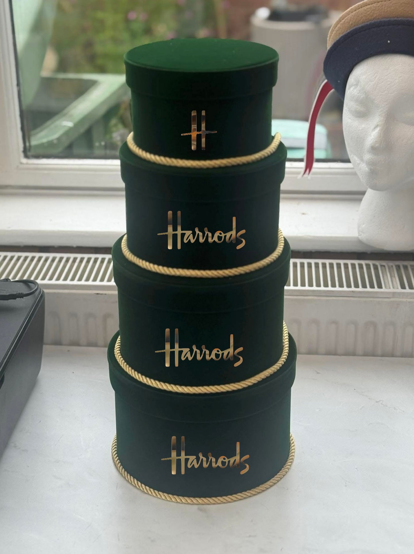 Handmade 4 Tier Emerald Deep Green Velvet Boxes