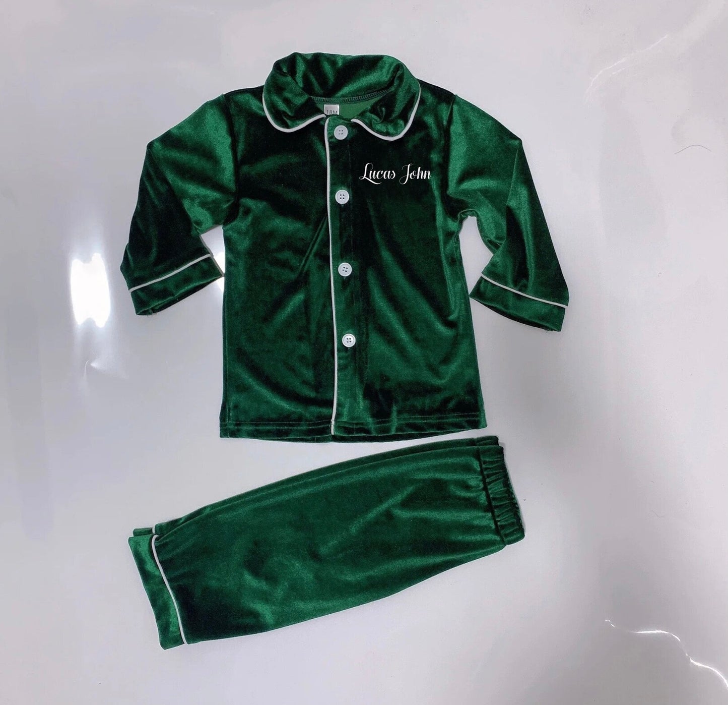 Boys Emerald Green Velour Luxury Pjs