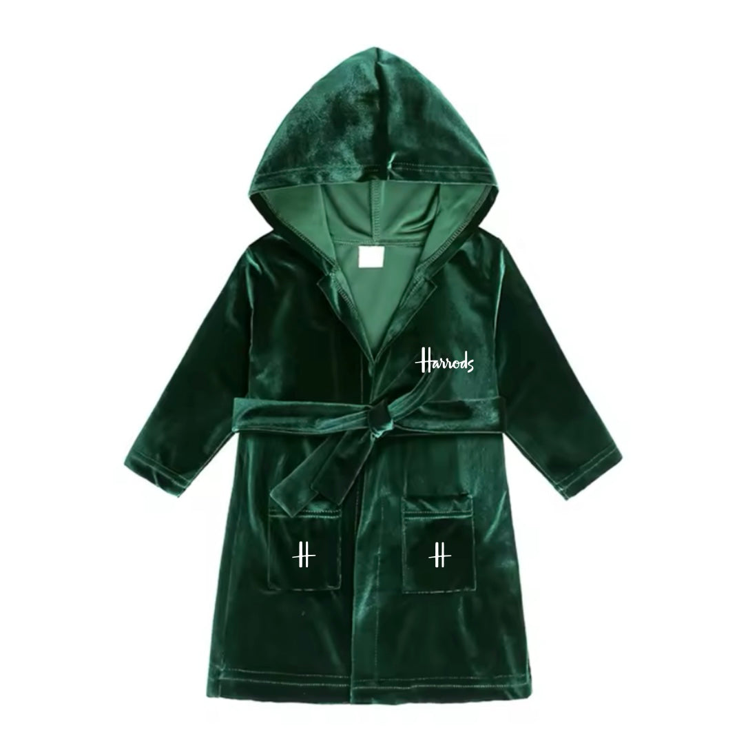 Luxury Forrest Green Boys H Velour Robe
