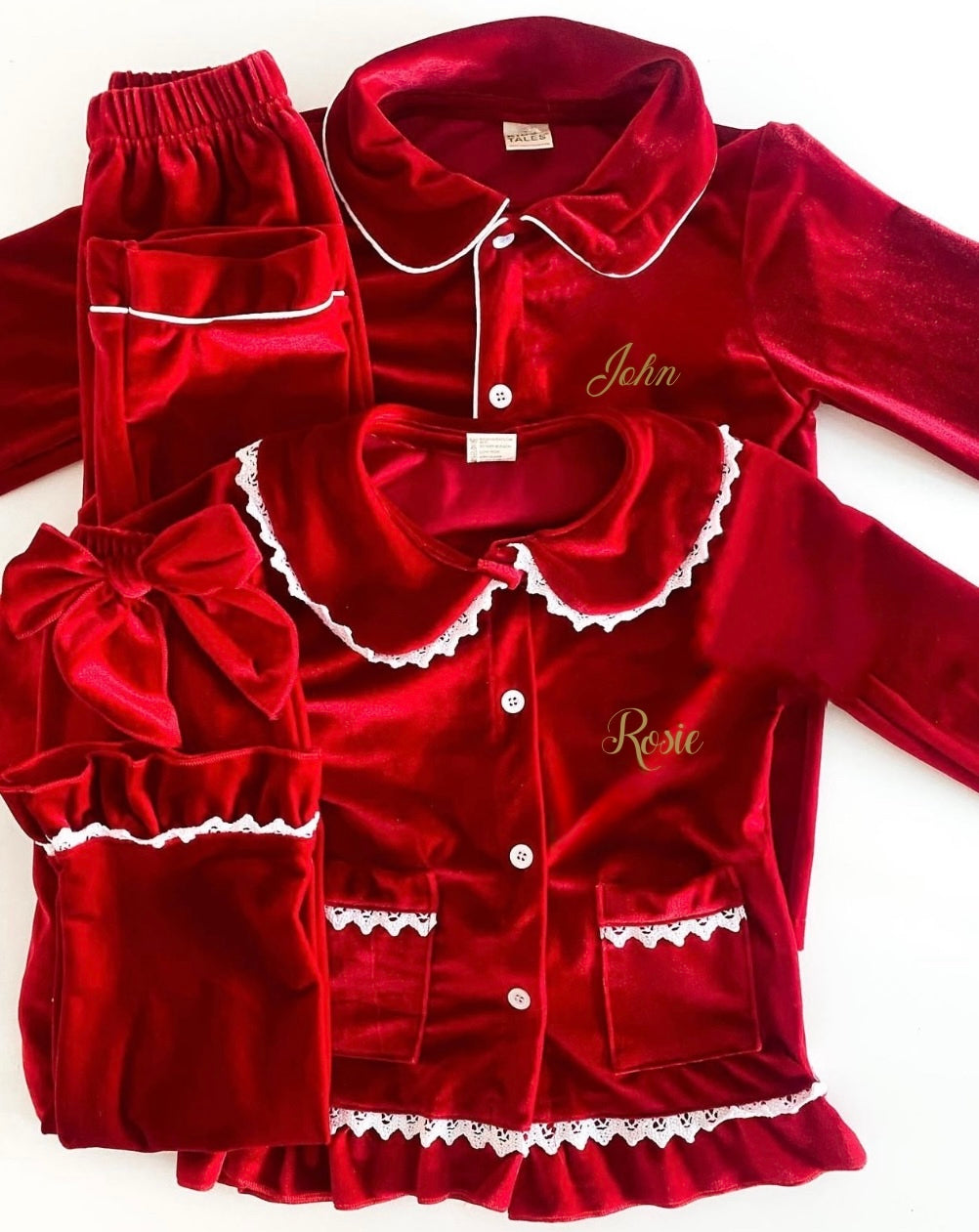 Personalised Red & White Velour Pyjamas