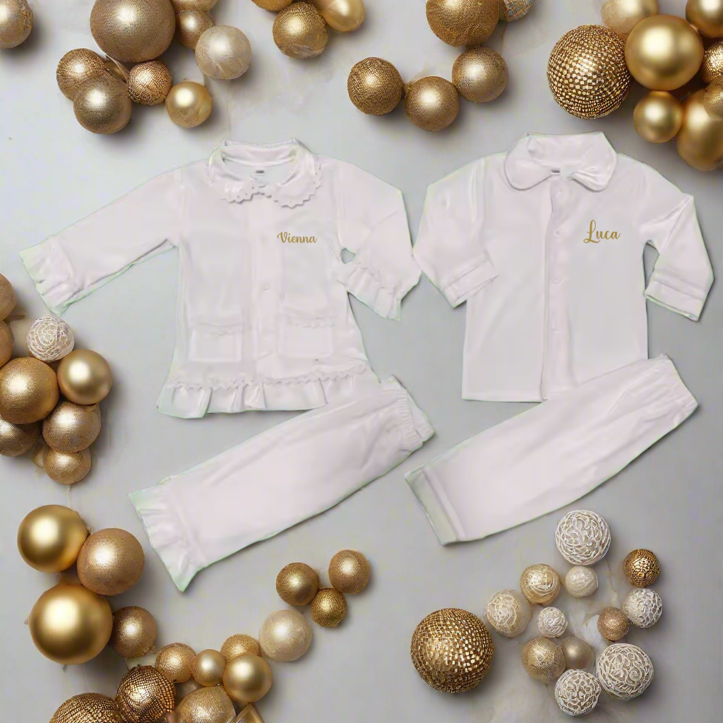 Personalised Luxury White Velour Pyjamas