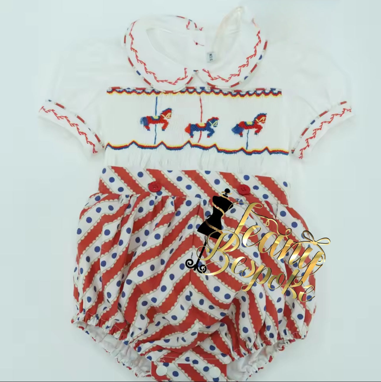 Boys Carousel Smocked Romper Suit