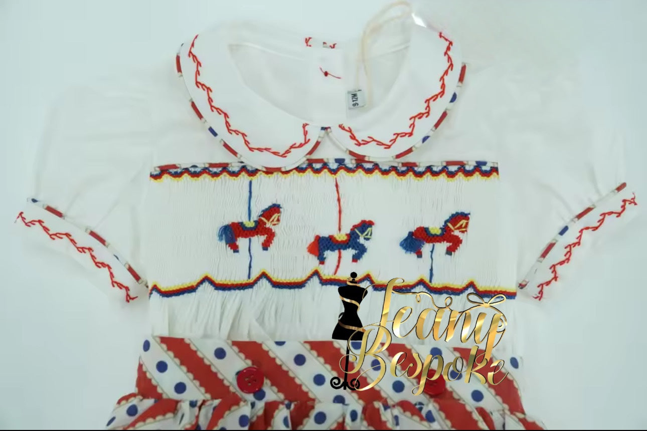 Boys Carousel Smocked Romper Suit