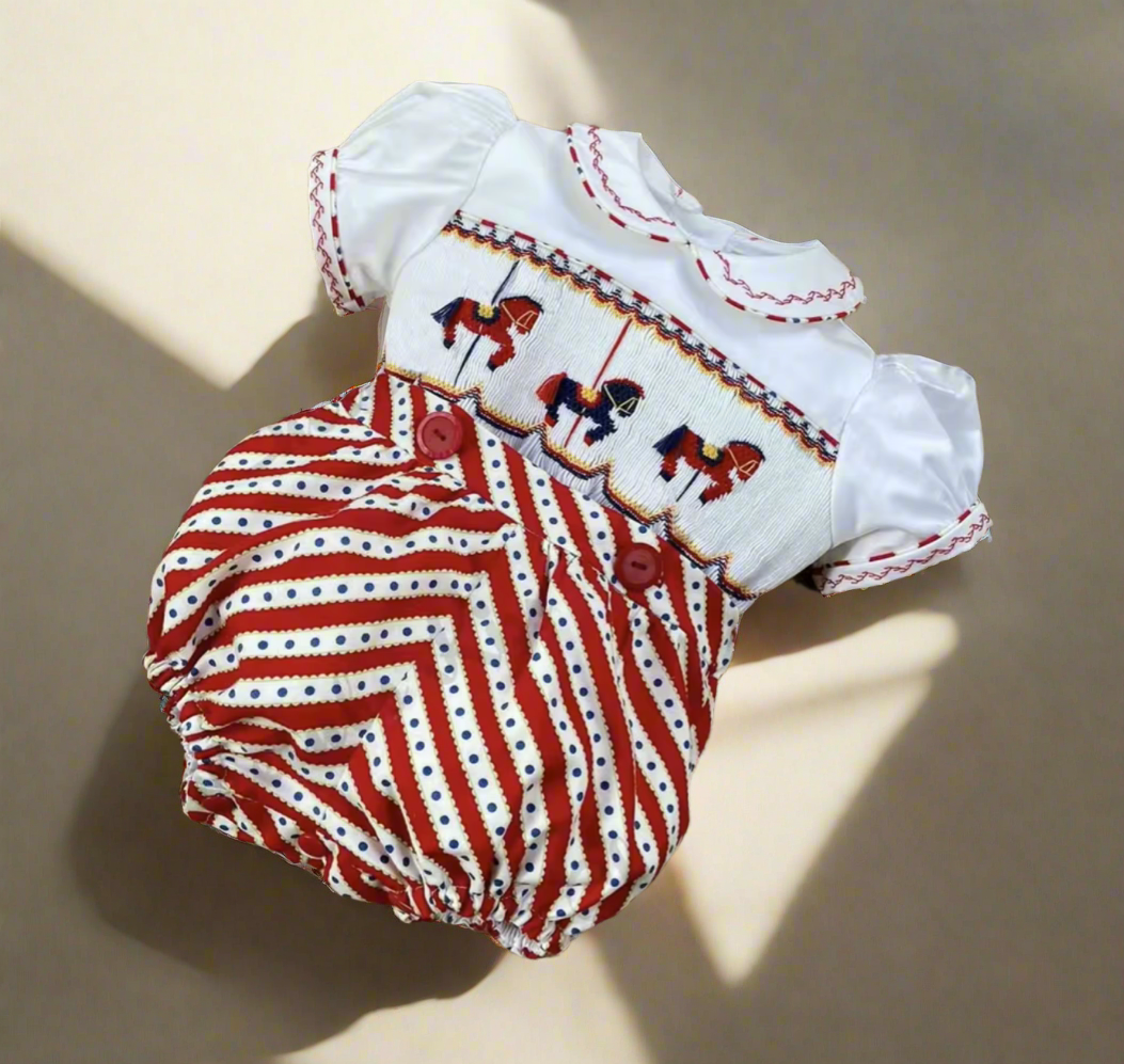 Boys Carousel Smocked Romper Suit