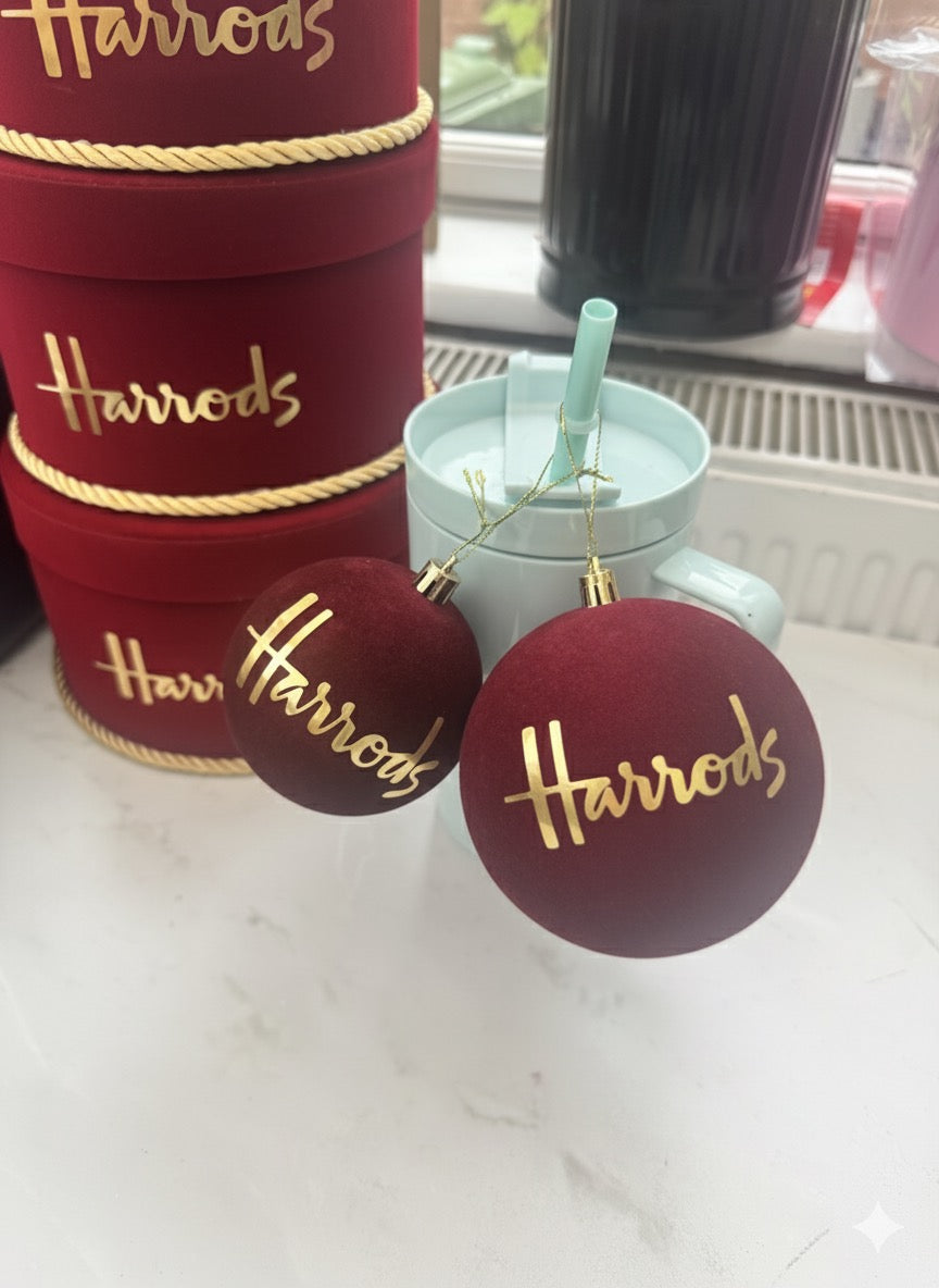 Luxury Velvet Wine & Gold H Tree Baubles 10cm