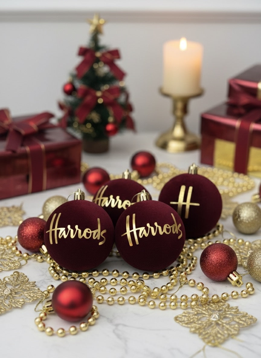 Luxury Velvet Deep Wine Red & Gold H Tree Baubles