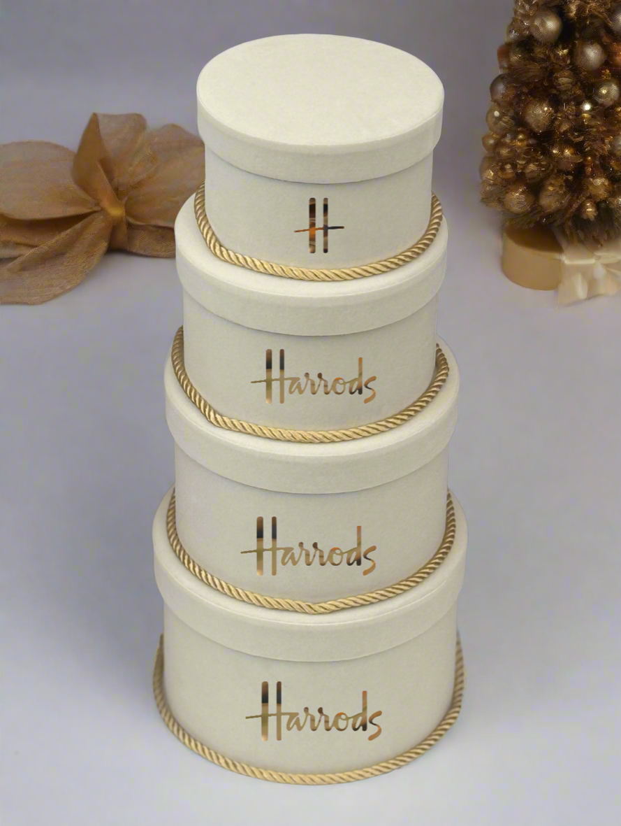 Handmade 4 Tier Cream & Gold H Velvet Boxes