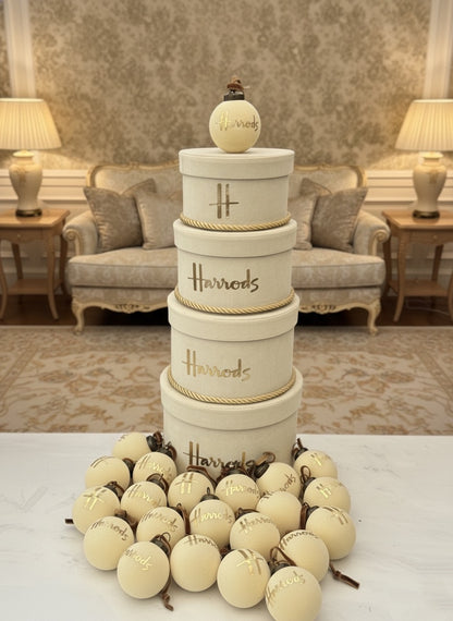 Handmade 4 Tier Cream & Gold H Velvet Boxes