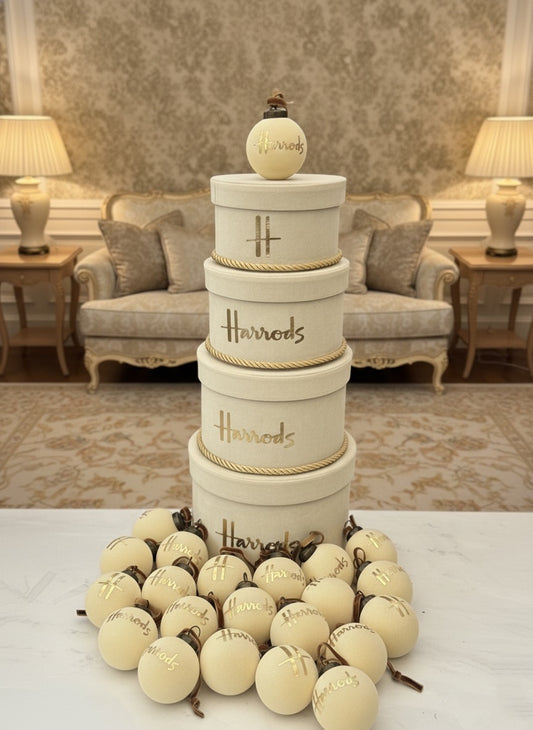 Handmade 4 Tier Cream & Gold H Velvet Boxes