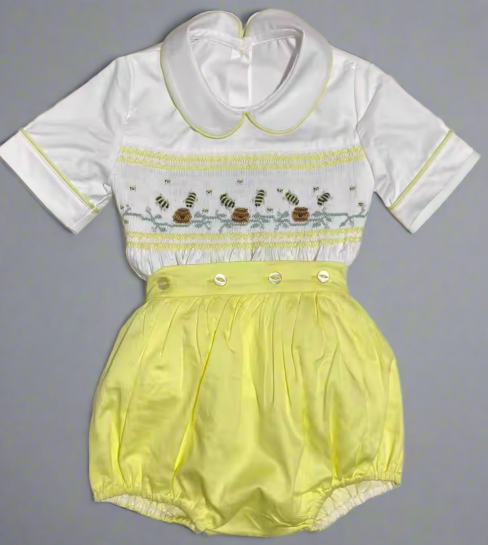 Honey Bee Smocked Boys Romper