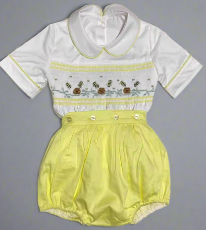 Honey Bee Smocked Boys Romper