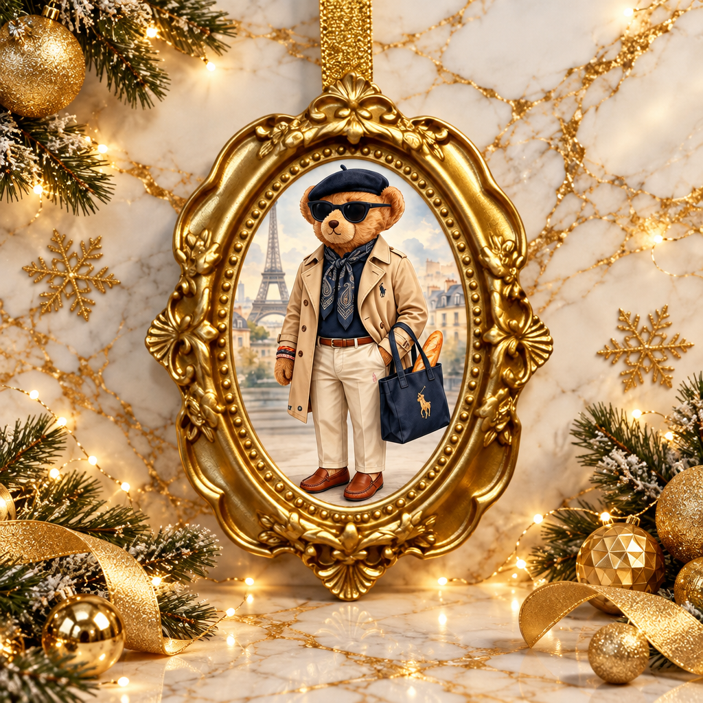10pc Luxury Gold Framed Ralphy Bear Baubles