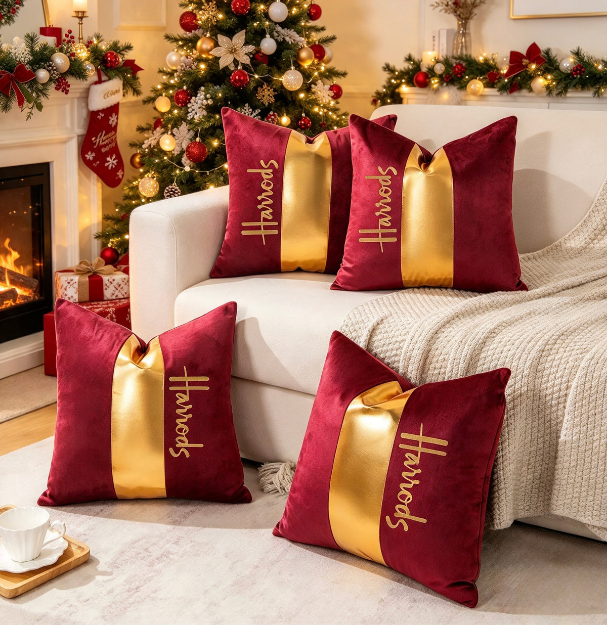 Luxury 4pcs Velvet Exclusive H Collection Cushion Cases.