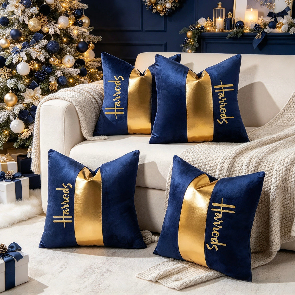 Luxury 4pcs Velvet Exclusive H Collection Cushion Cases.