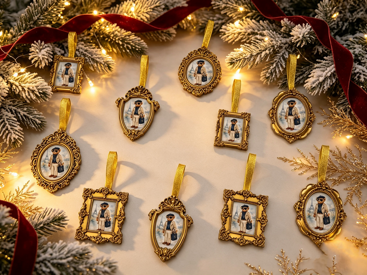 10pc Luxury Gold Framed Ralphy Bear Baubles