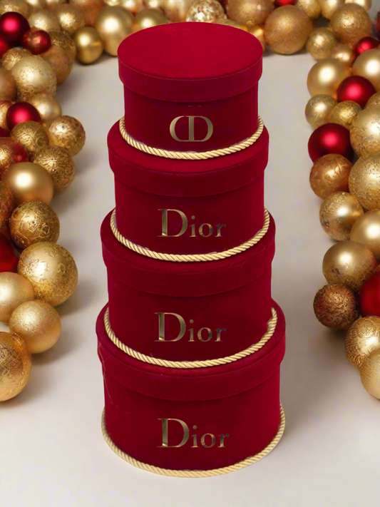 Handmade 4 Tier Wine Red & Gold CD Velvet Boxes