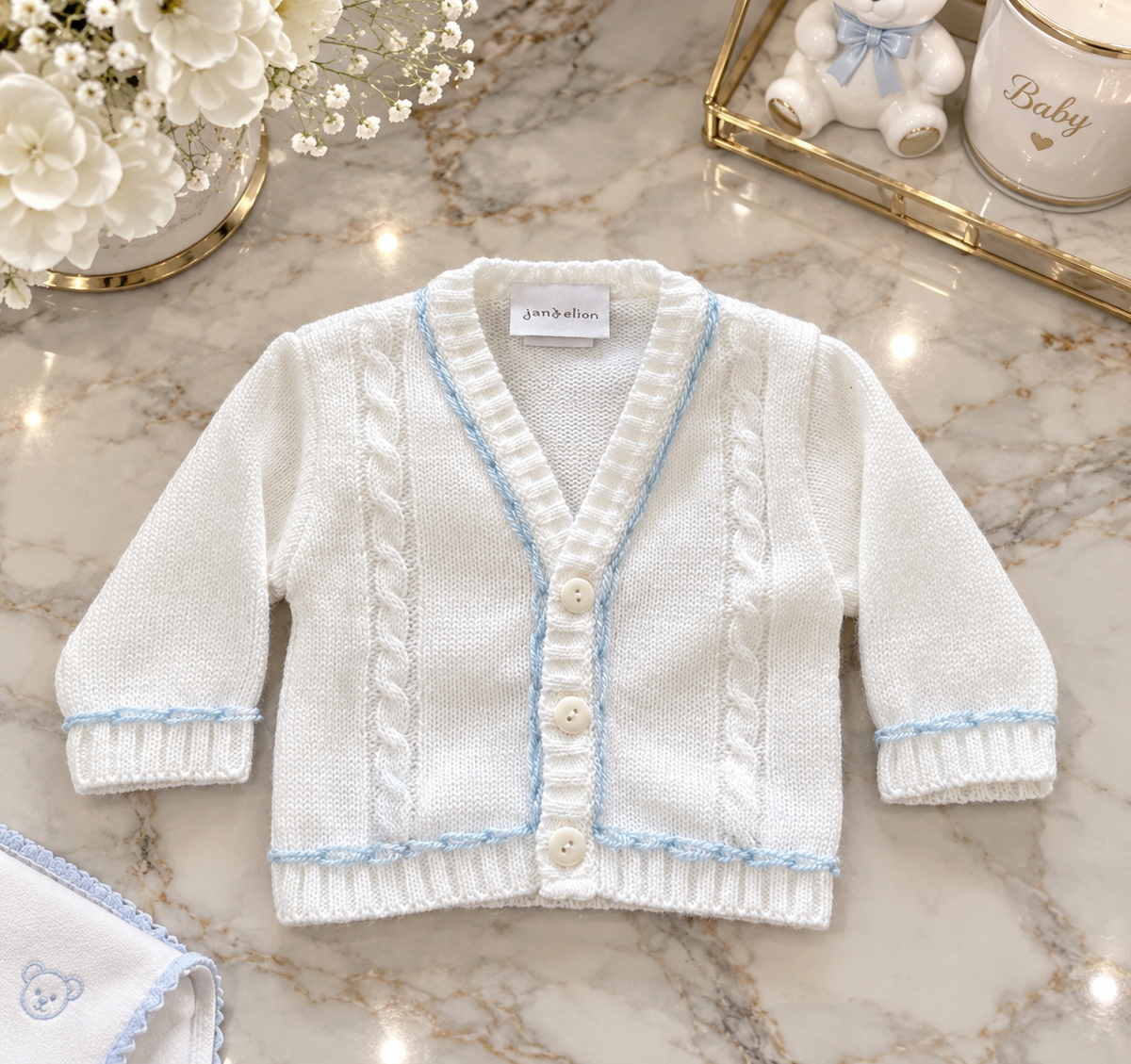 Classic White Embroidered Baby Cardigan