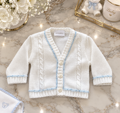 Classic White Embroidered Baby Cardigan