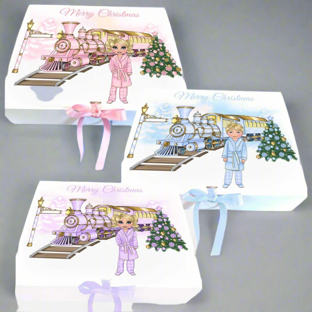 Pastel Smaller Print Christmas Boxes Personalised With Doll & Name