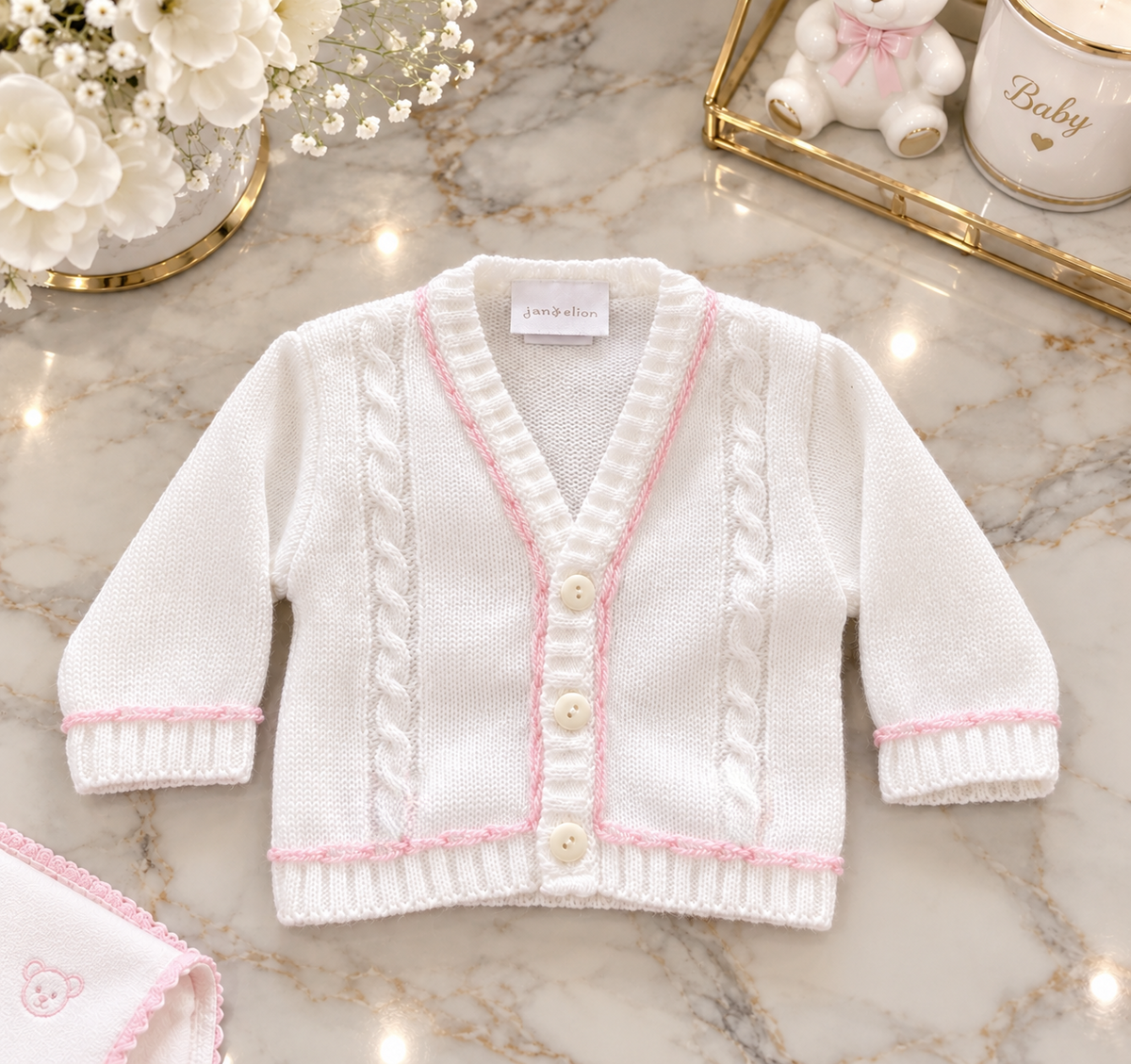 Classic White Embroidered Baby Cardigan