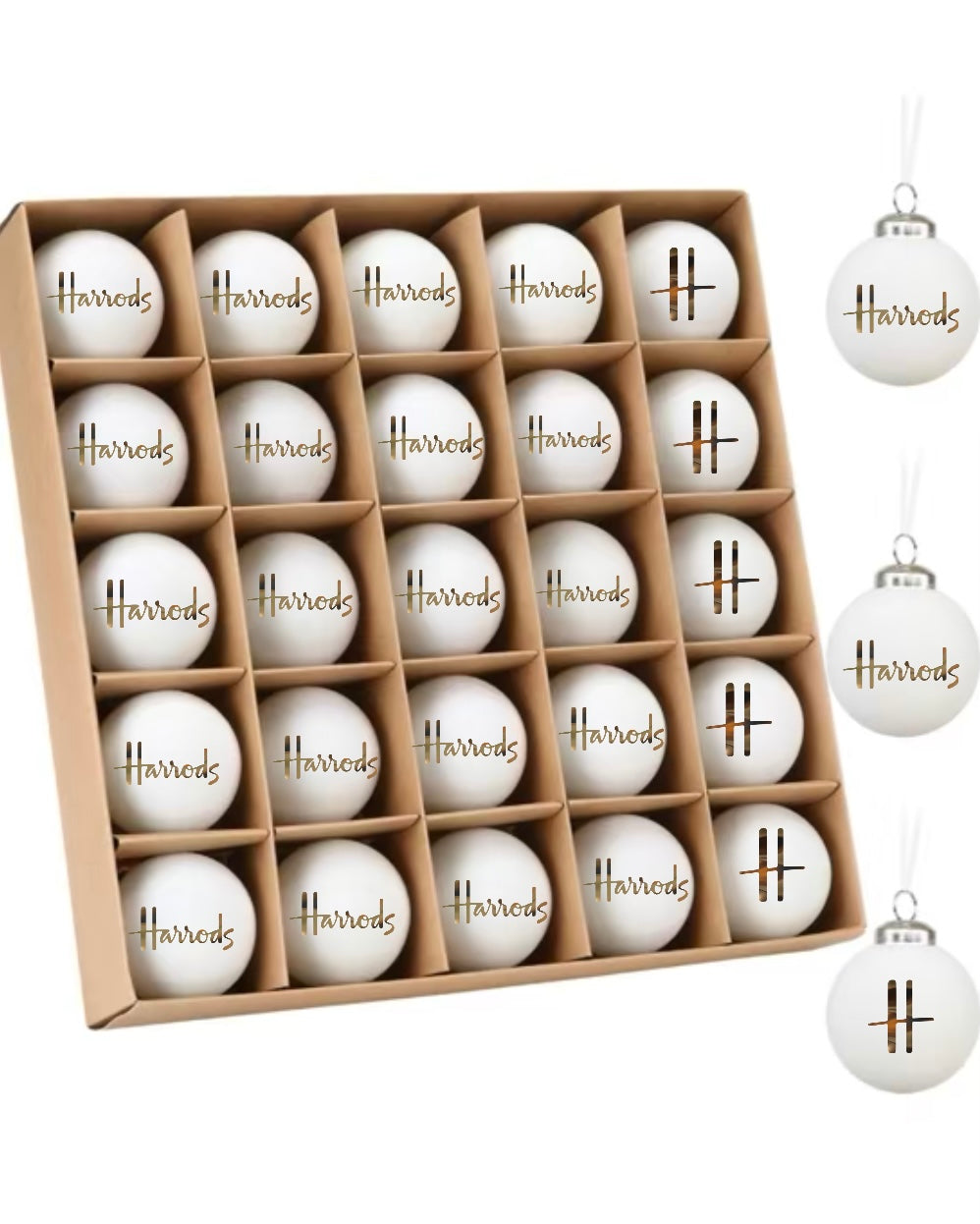 Luxury Velvet White & Gold H Tree Baubles 6CM