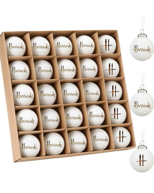 Luxury Velvet White & Gold H Tree Baubles 6CM